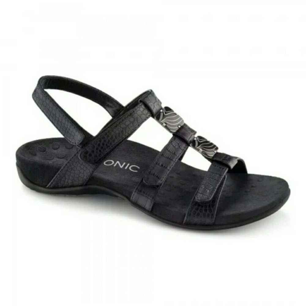 Vionic Rest Amber Black Crocodile Sandals Vegan